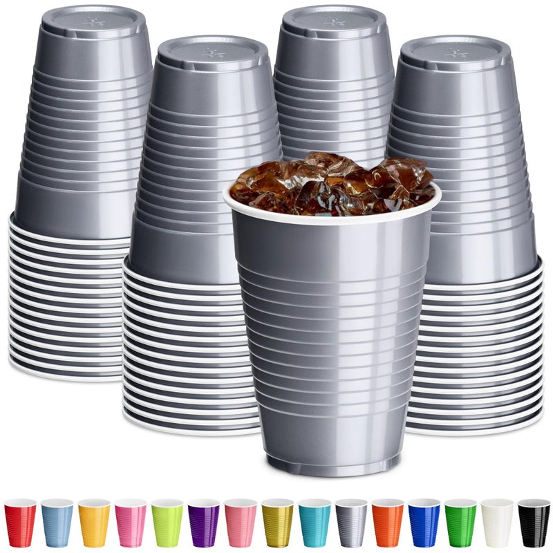 DecorRack Gray Plastic Cups, 12 oz Disposable Cups, Reusable Party Supplies (120 Count) - Image 1